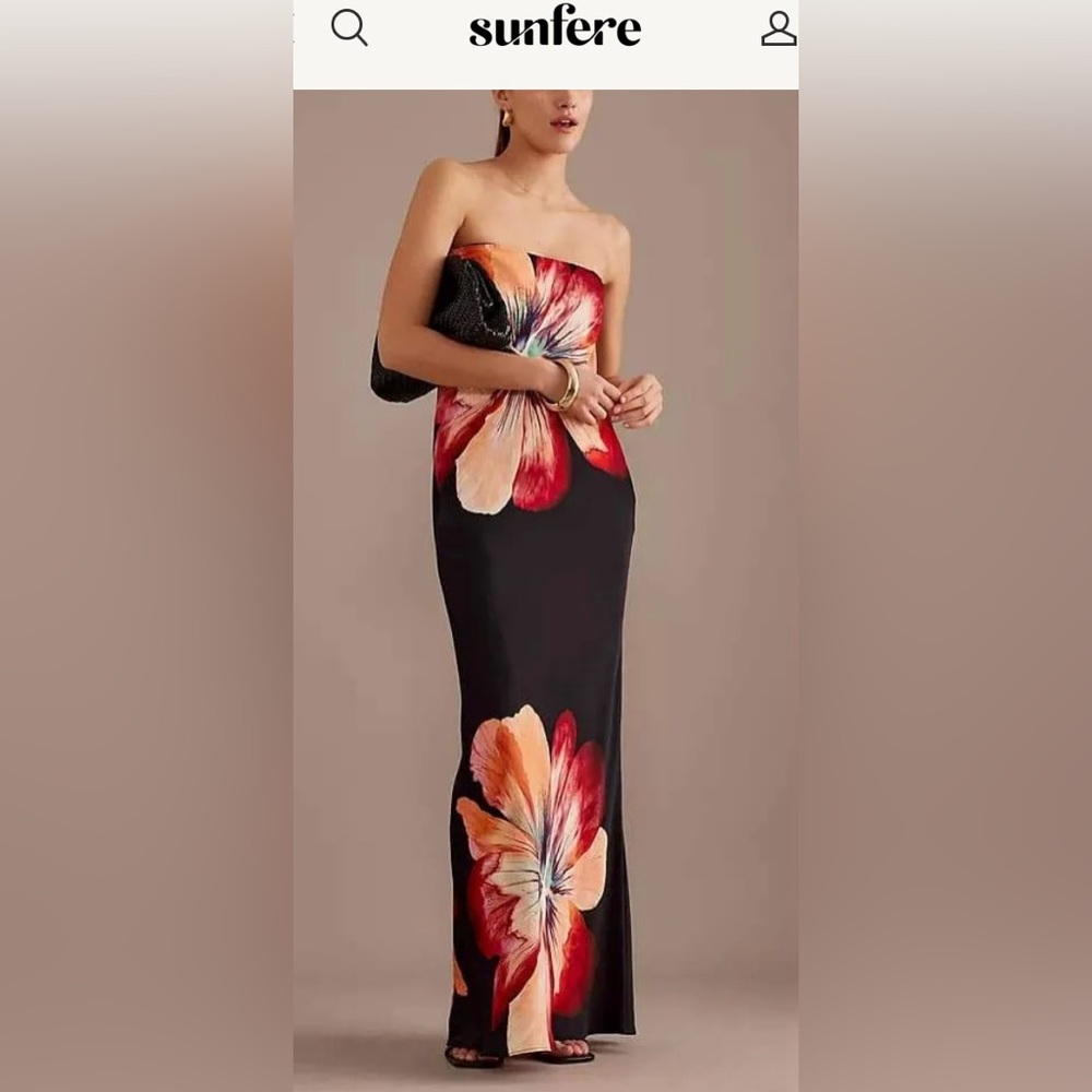 Women's Floral Strapless Dress - Black Floral